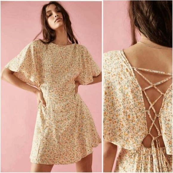 Free People Dresses & Skirts - Free People Florence Floral Lace-Up Back Mini Dress Size Small